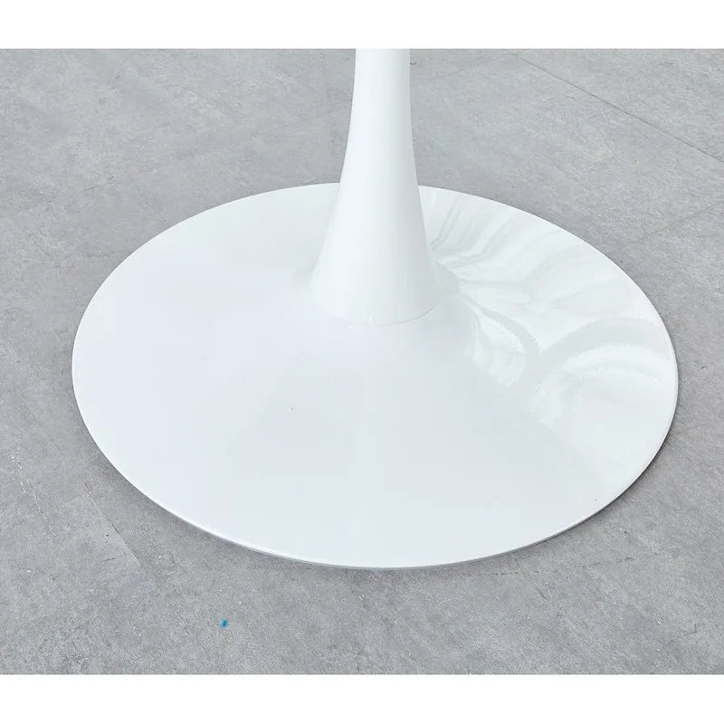 Round White Mid-Century Dining Table with MDF Top and Metal Legs