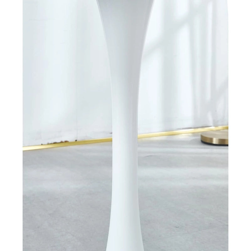 Round White Mid-Century Dining Table with MDF Top and Metal Legs