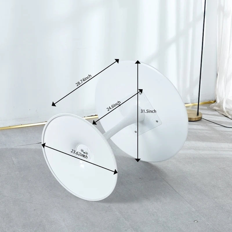 Round White Mid-Century Dining Table with MDF Top and Metal Legs