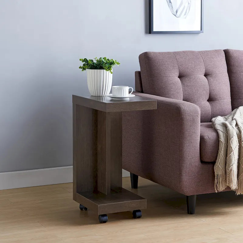 Modern Mobile End Table with Locking Caster Wheels and Bottom Shelf