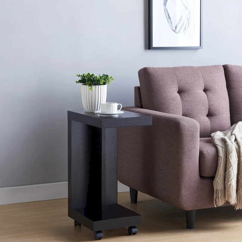 Modern Mobile End Table with Locking Caster Wheels and Bottom Shelf