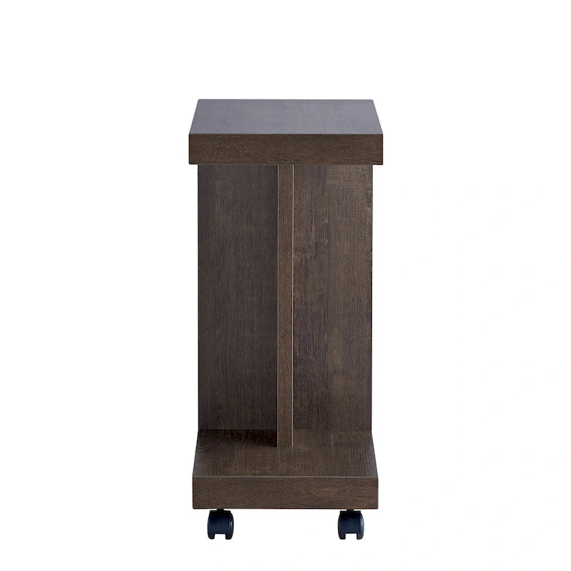 Modern Mobile End Table with Locking Caster Wheels and Bottom Shelf