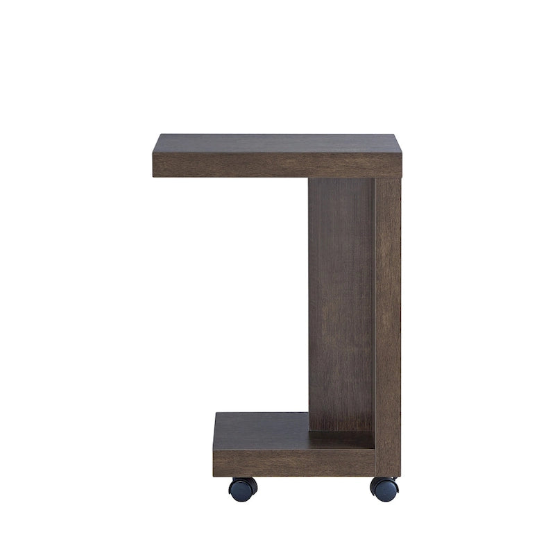 Modern Mobile End Table with Locking Caster Wheels and Bottom Shelf