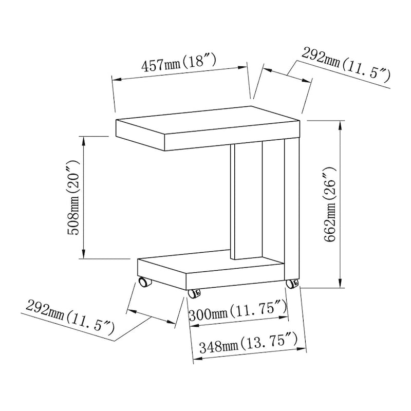 Modern Mobile End Table with Locking Caster Wheels and Bottom Shelf