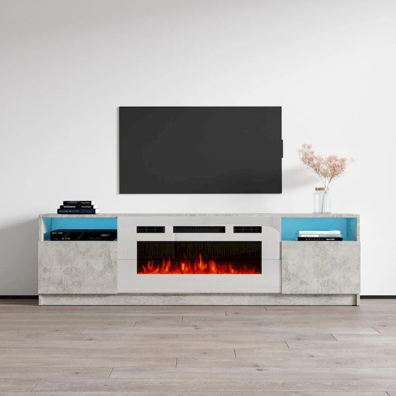 Glossy Electric Fireplace TV Stand with LED Lights Multi-Color Storage Cabinet