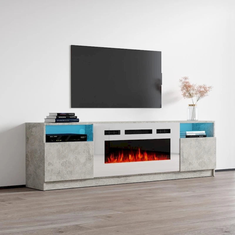 Glossy Electric Fireplace TV Stand with LED Lights Multi-Color Storage Cabinet