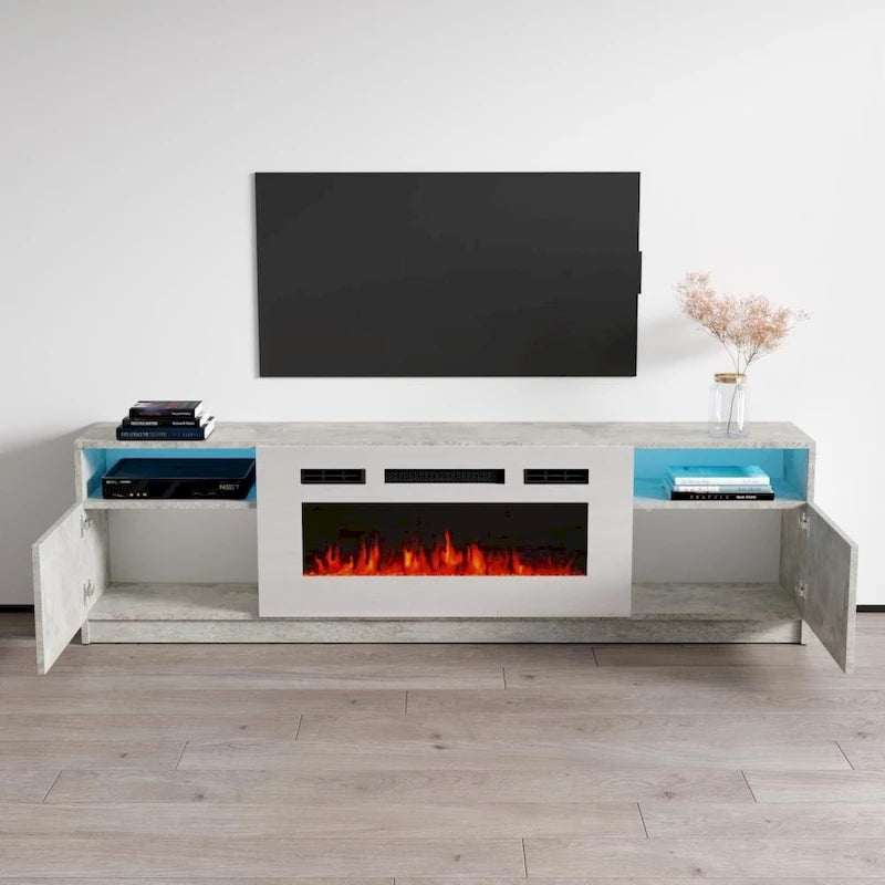 Glossy Electric Fireplace TV Stand with LED Lights Multi-Color Storage Cabinet