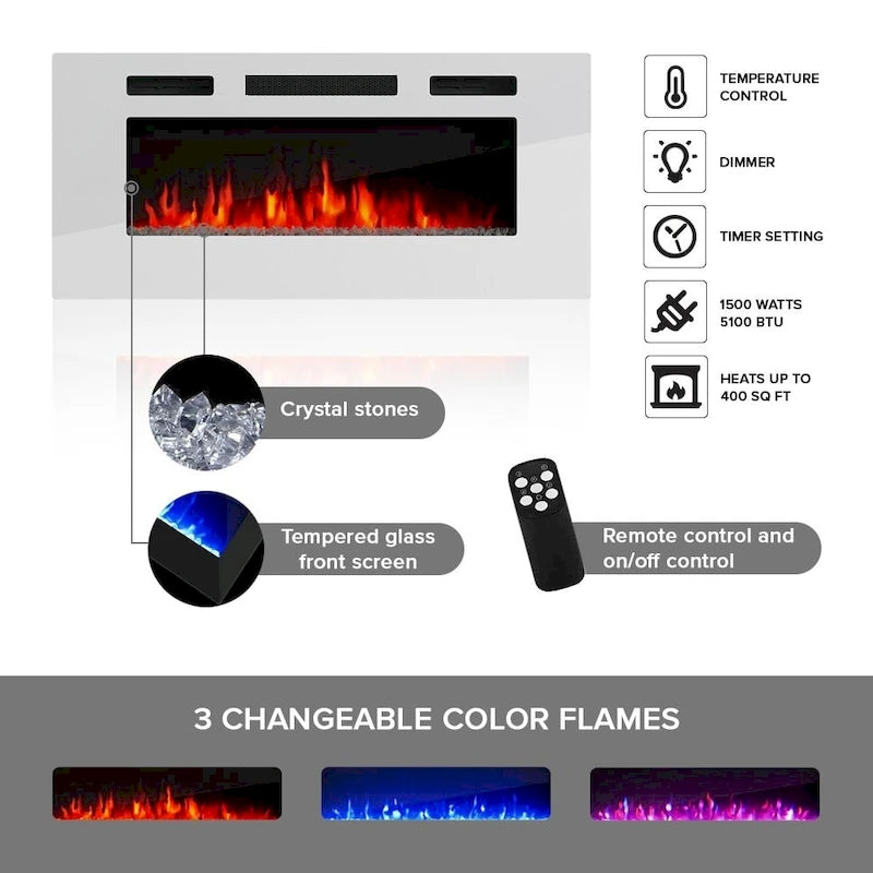 Glossy Electric Fireplace TV Stand with LED Lights Multi-Color Storage Cabinet