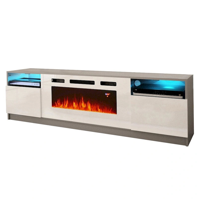 Glossy Electric Fireplace TV Stand with LED Lights Multi-Color Storage Cabinet