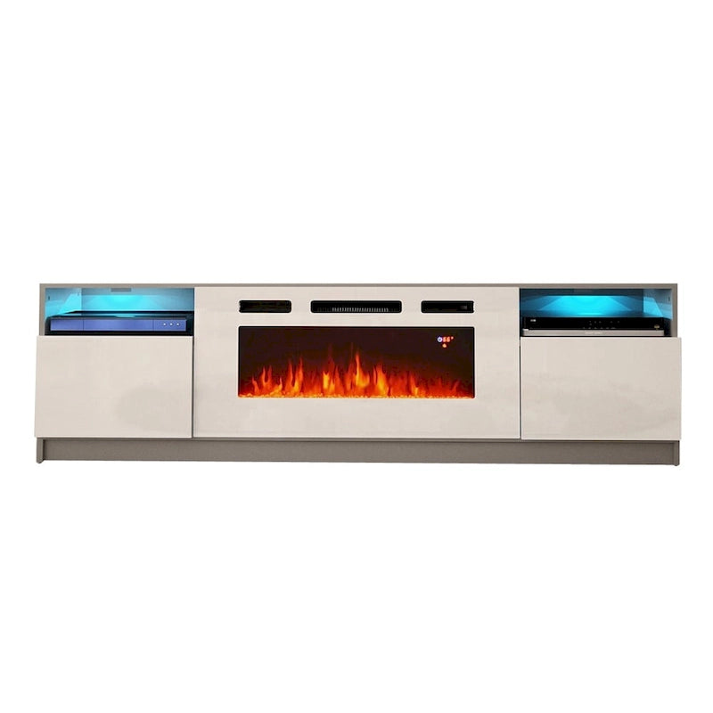 Glossy Electric Fireplace TV Stand with LED Lights Multi-Color Storage Cabinet