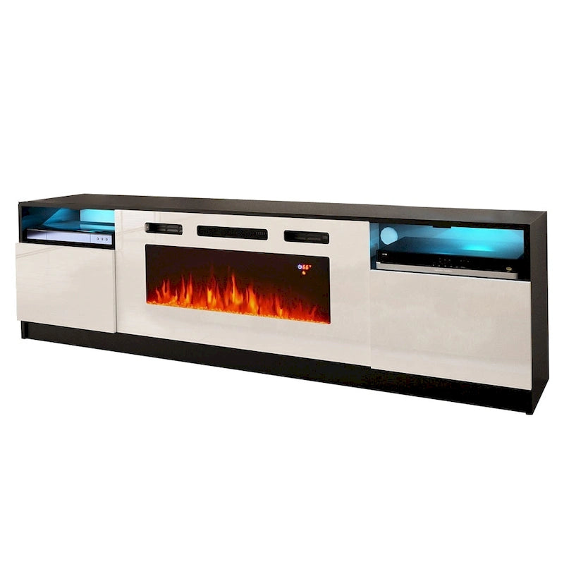 Glossy Electric Fireplace TV Stand with LED Lights Multi-Color Storage Cabinet