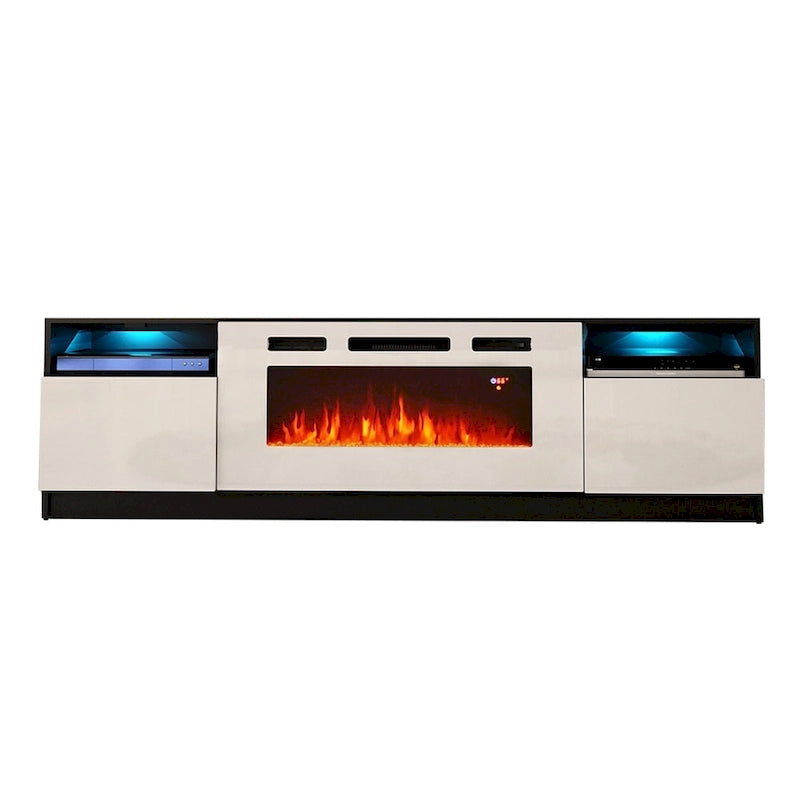 Glossy Electric Fireplace TV Stand with LED Lights Multi-Color Storage Cabinet