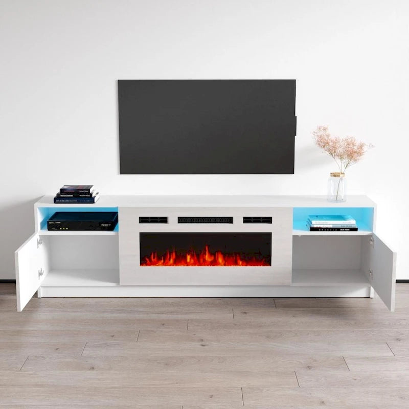Glossy Electric Fireplace TV Stand with LED Lights Multi-Color Storage Cabinet