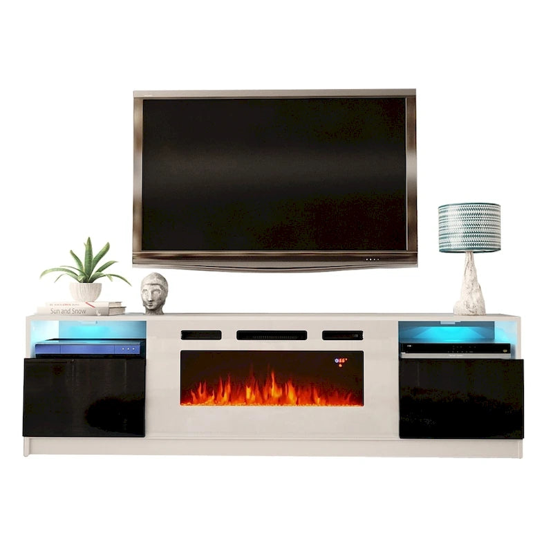 Glossy Electric Fireplace TV Stand with LED Lights Multi-Color Storage Cabinet