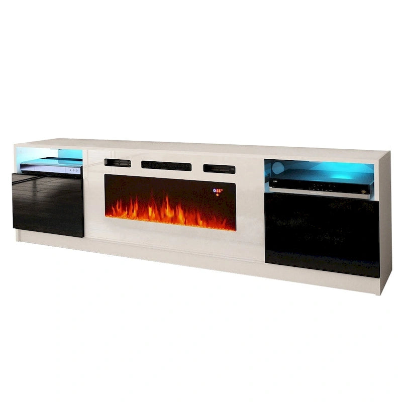 Glossy Electric Fireplace TV Stand with LED Lights Multi-Color Storage Cabinet
