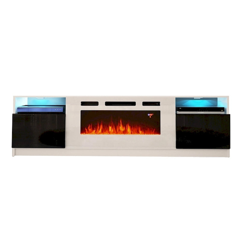 Glossy Electric Fireplace TV Stand with LED Lights Multi-Color Storage Cabinet