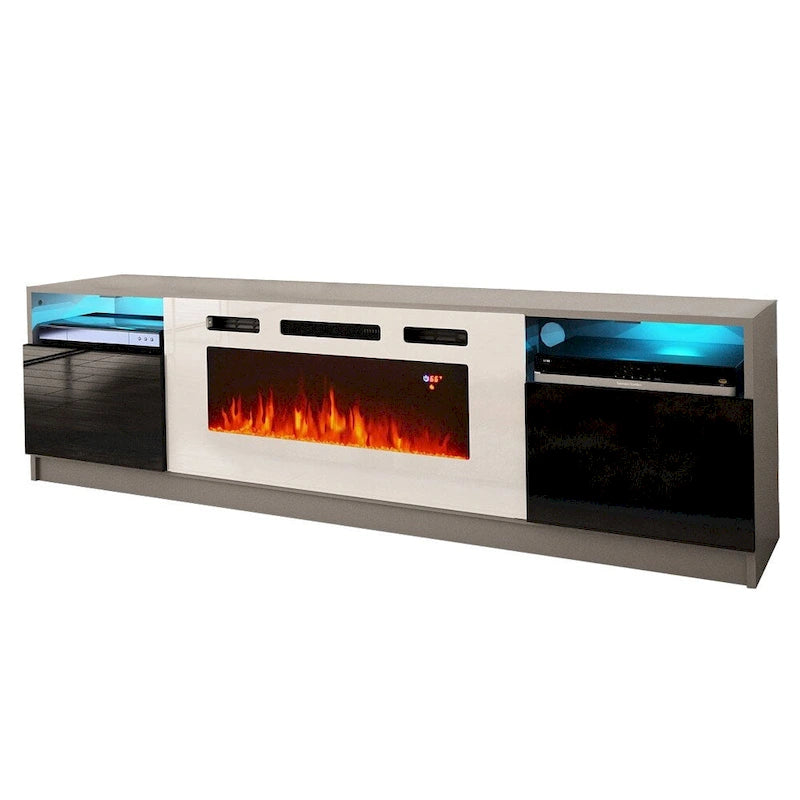 Glossy Electric Fireplace TV Stand with LED Lights Multi-Color Storage Cabinet