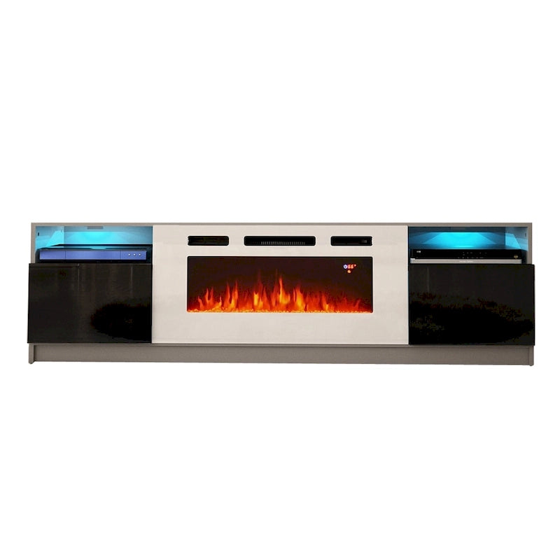 Glossy Electric Fireplace TV Stand with LED Lights Multi-Color Storage Cabinet