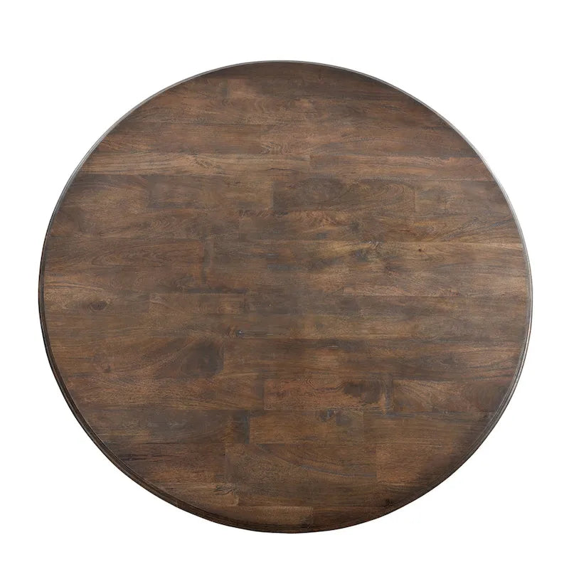 60-Inch Round Solid Mango Wood Dining Table with Vintage Brown Finish