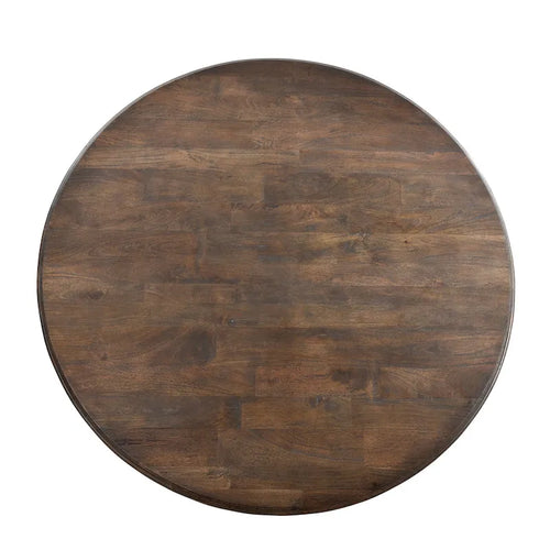 60-Inch Round Solid Mango Wood Dining Table with Vintage Brown Finish