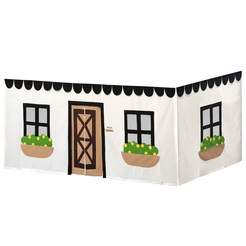 Kids Bunk Bed Cotton Underbed Curtain with Tie-Back Door, Pink Farmhouse