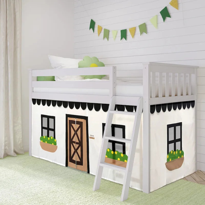 Kids Bunk Bed Cotton Underbed Curtain with Tie-Back Door, Pink Farmhouse