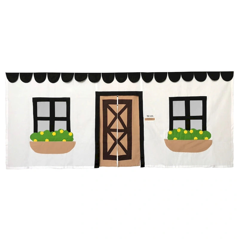 Kids Bunk Bed Cotton Underbed Curtain with Tie-Back Door, Pink Farmhouse