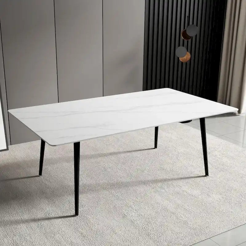 Modern Rectangular Stone Top Dining Table with Sleek Carbon Steel Legs