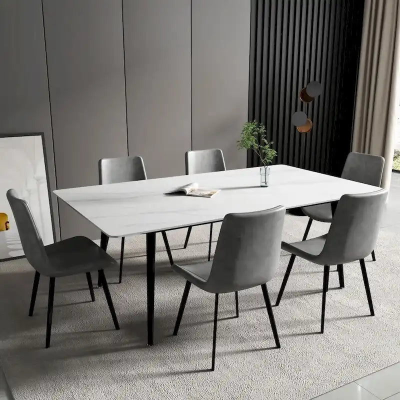 Modern Rectangular Stone Top Dining Table with Sleek Carbon Steel Legs