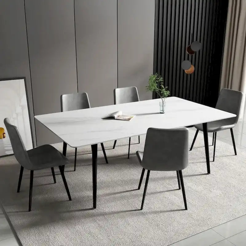 Modern Rectangular Stone Top Dining Table with Sleek Carbon Steel Legs