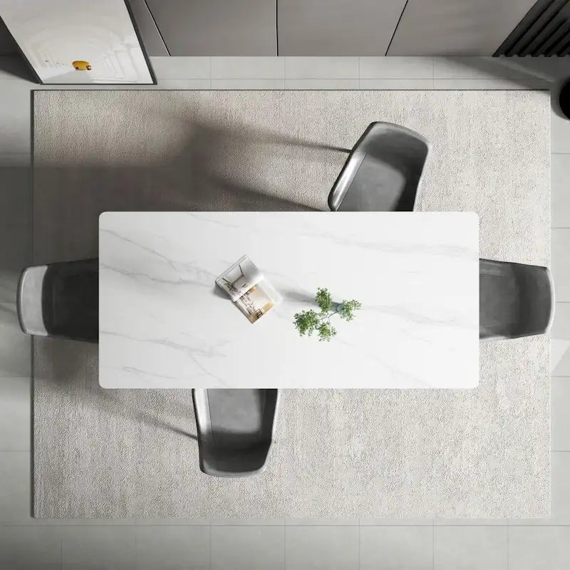 Modern Rectangular Stone Top Dining Table with Sleek Carbon Steel Legs