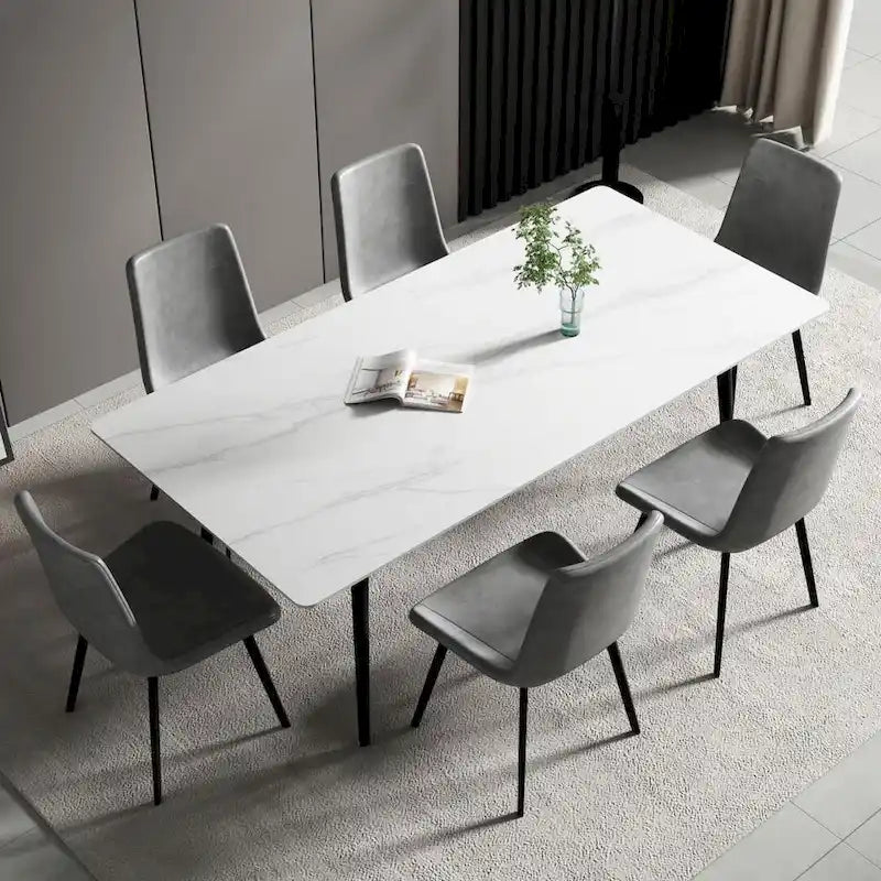 Modern Rectangular Stone Top Dining Table with Sleek Carbon Steel Legs