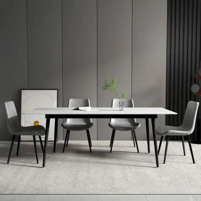 Modern Rectangular Stone Top Dining Table with Sleek Carbon Steel Legs