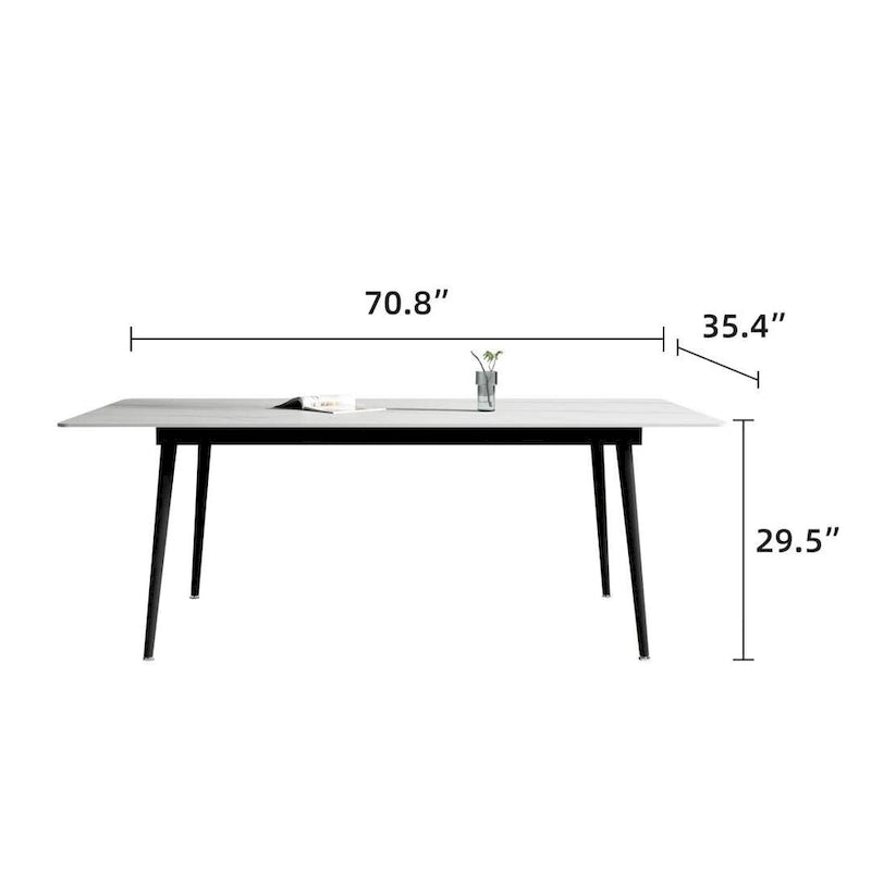 Modern Rectangular Stone Top Dining Table with Sleek Carbon Steel Legs