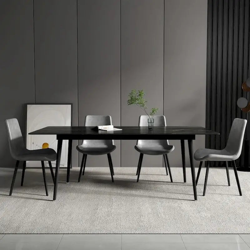 Modern Rectangular Stone Top Dining Table with Sleek Carbon Steel Legs