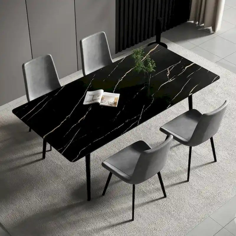Modern Rectangular Stone Top Dining Table with Sleek Carbon Steel Legs