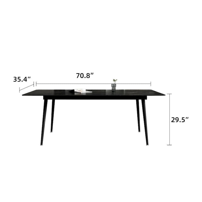 Modern Rectangular Stone Top Dining Table with Sleek Carbon Steel Legs