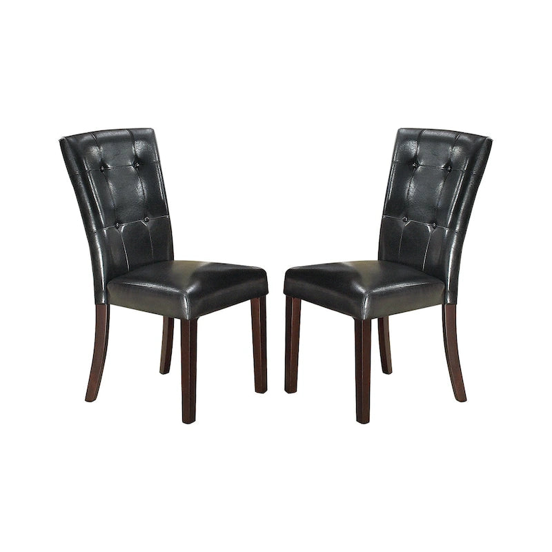 Tufted Faux Leather Upholstered Dining Side Chair with Solid Wood Legs