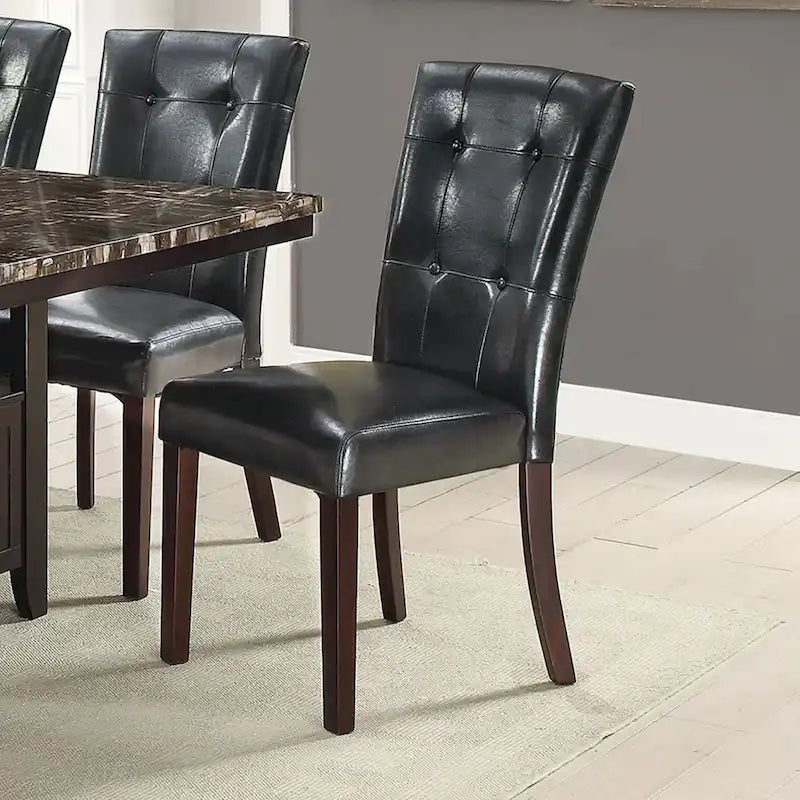 Tufted Faux Leather Upholstered Dining Side Chair with Solid Wood Legs