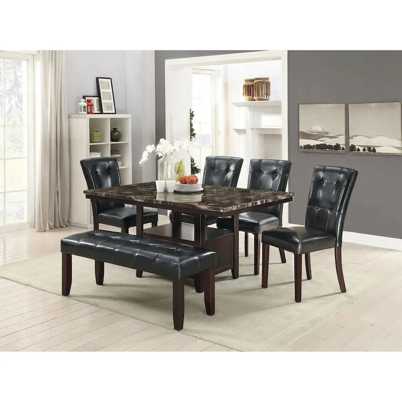 Tufted Faux Leather Upholstered Dining Side Chair with Solid Wood Legs