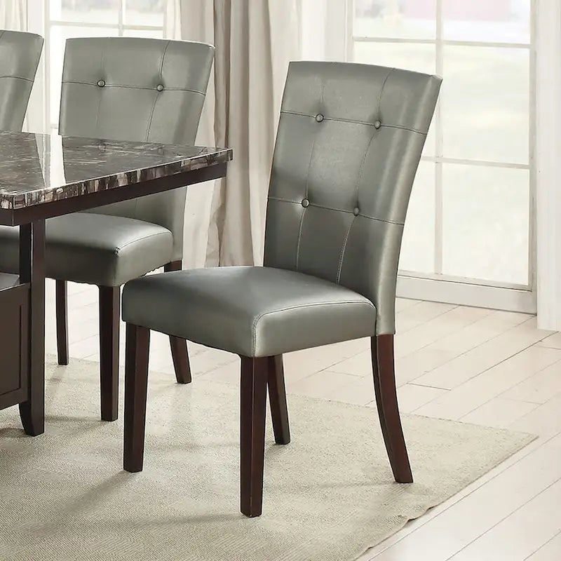 Tufted Faux Leather Upholstered Dining Side Chair with Solid Wood Legs