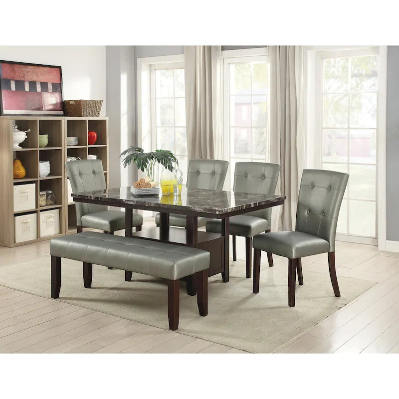 Tufted Faux Leather Upholstered Dining Side Chair with Solid Wood Legs