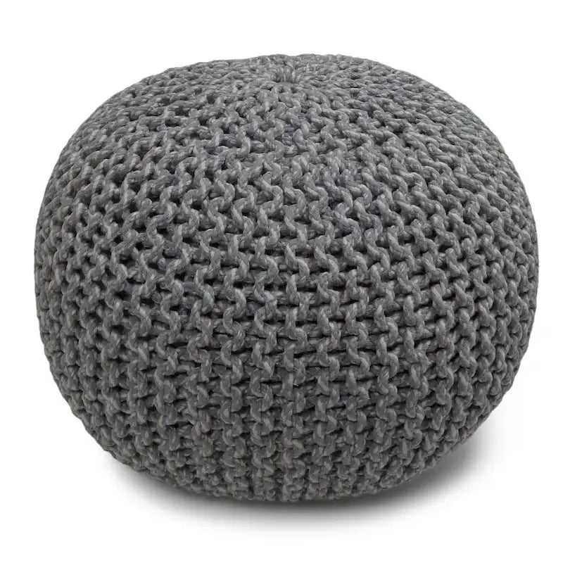 Boho Round Hand Knit Cotton Pouf Ottoman Blue Navy