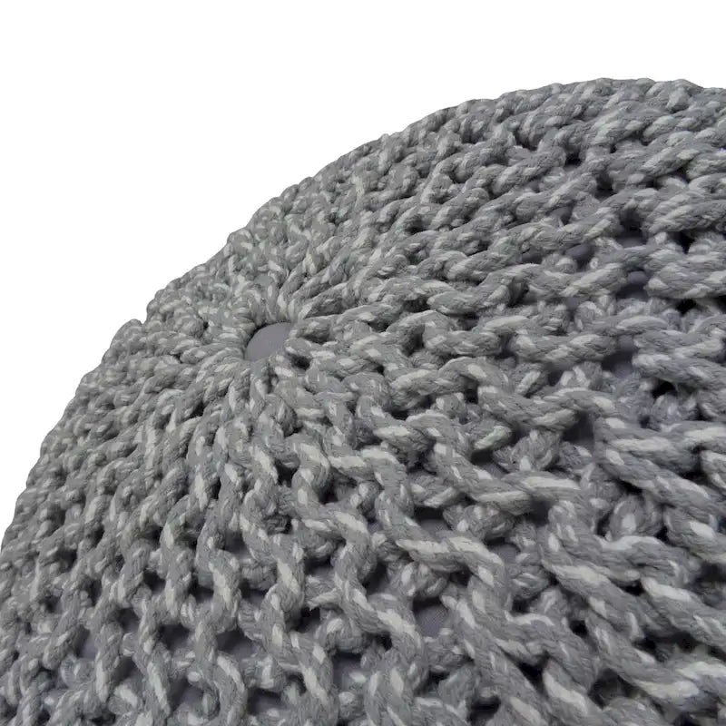 Boho Round Hand Knit Cotton Pouf Ottoman Blue Navy
