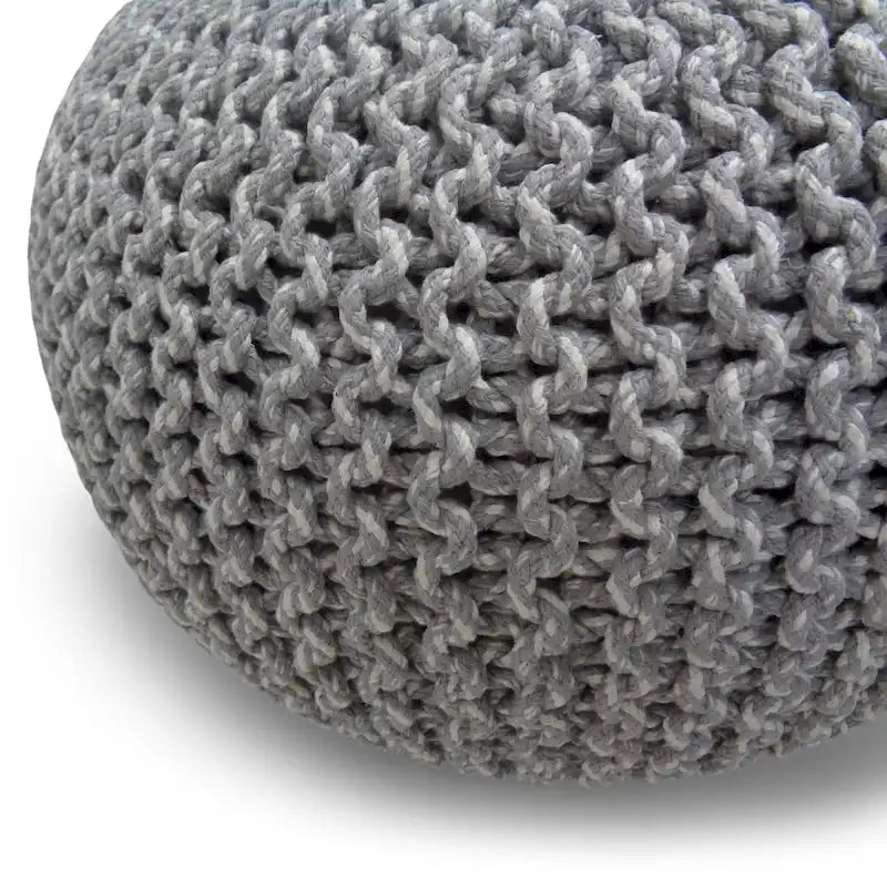 Boho Round Hand Knit Cotton Pouf Ottoman Blue Navy