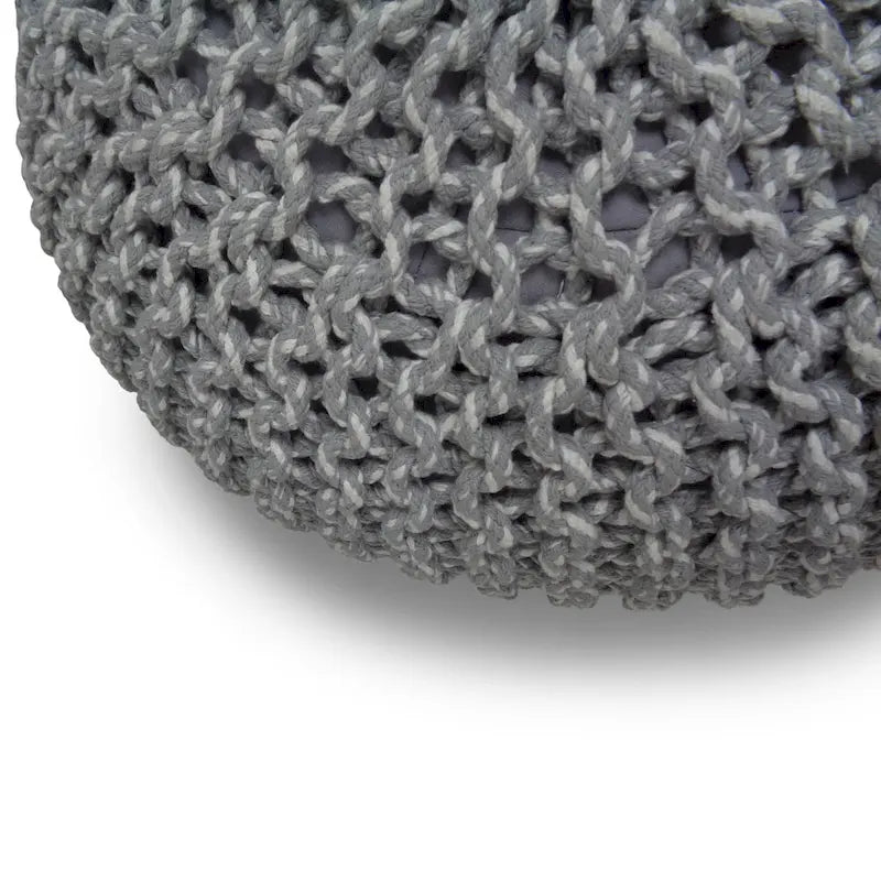 Boho Round Hand Knit Cotton Pouf Ottoman Blue Navy
