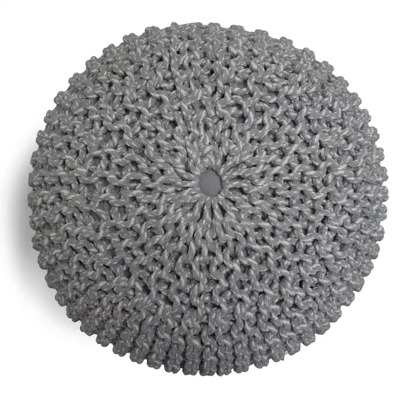 Boho Round Hand Knit Cotton Pouf Ottoman Blue Navy