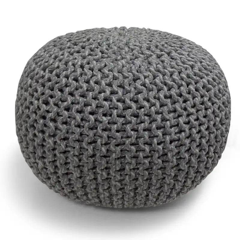 Boho Round Hand Knit Cotton Pouf Ottoman Blue Navy