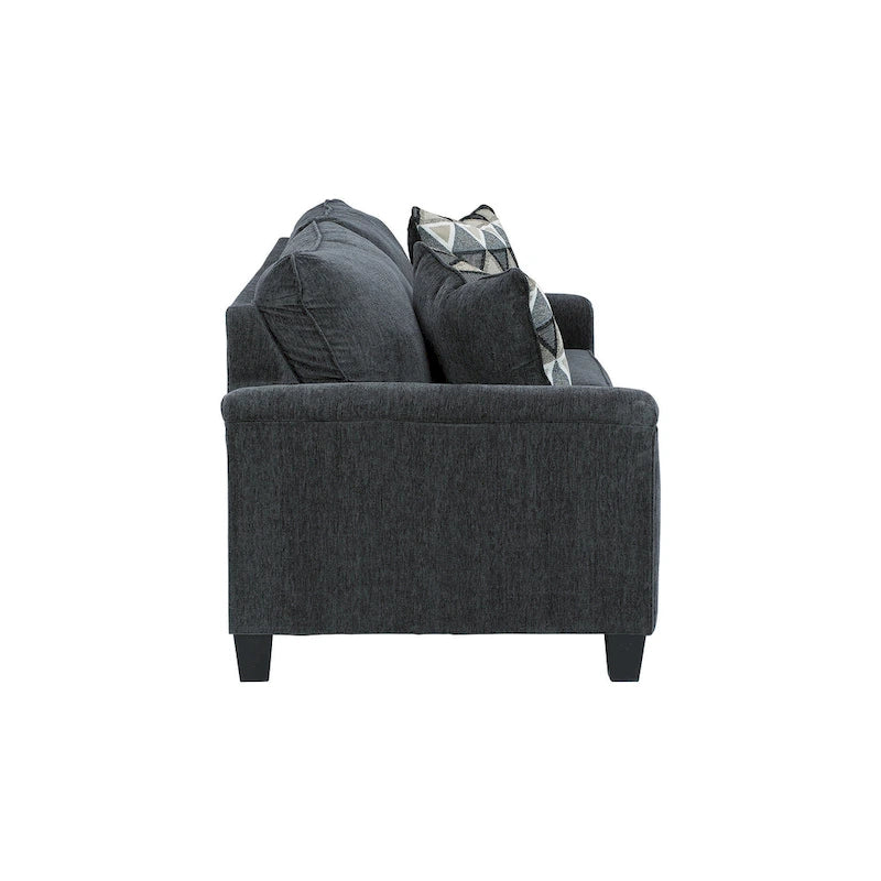 Contemporary Chenille Sofa with Track Arms and Throw Pillows