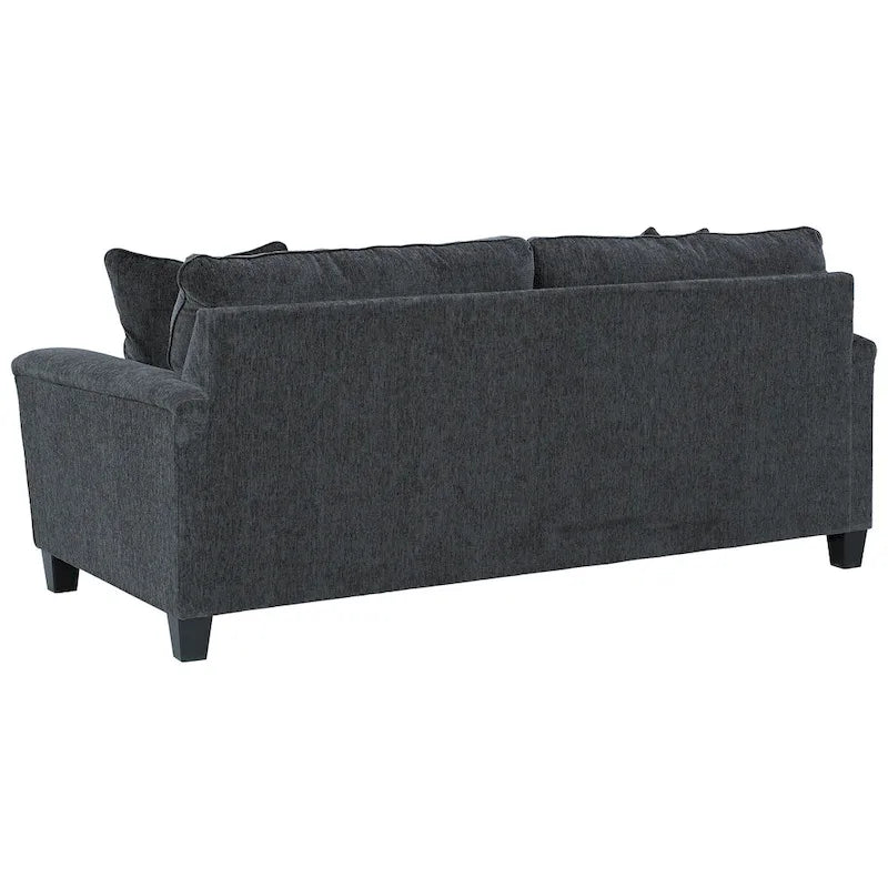 Contemporary Chenille Sofa with Track Arms and Throw Pillows